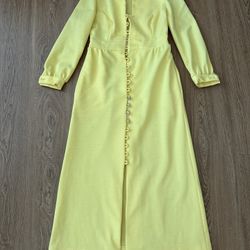 Vintage 1970's Mod Knit Yellow Dress Womens 54” long AS IS *see Pics