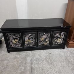 vintage Korean black lacquer low scholars cabinet