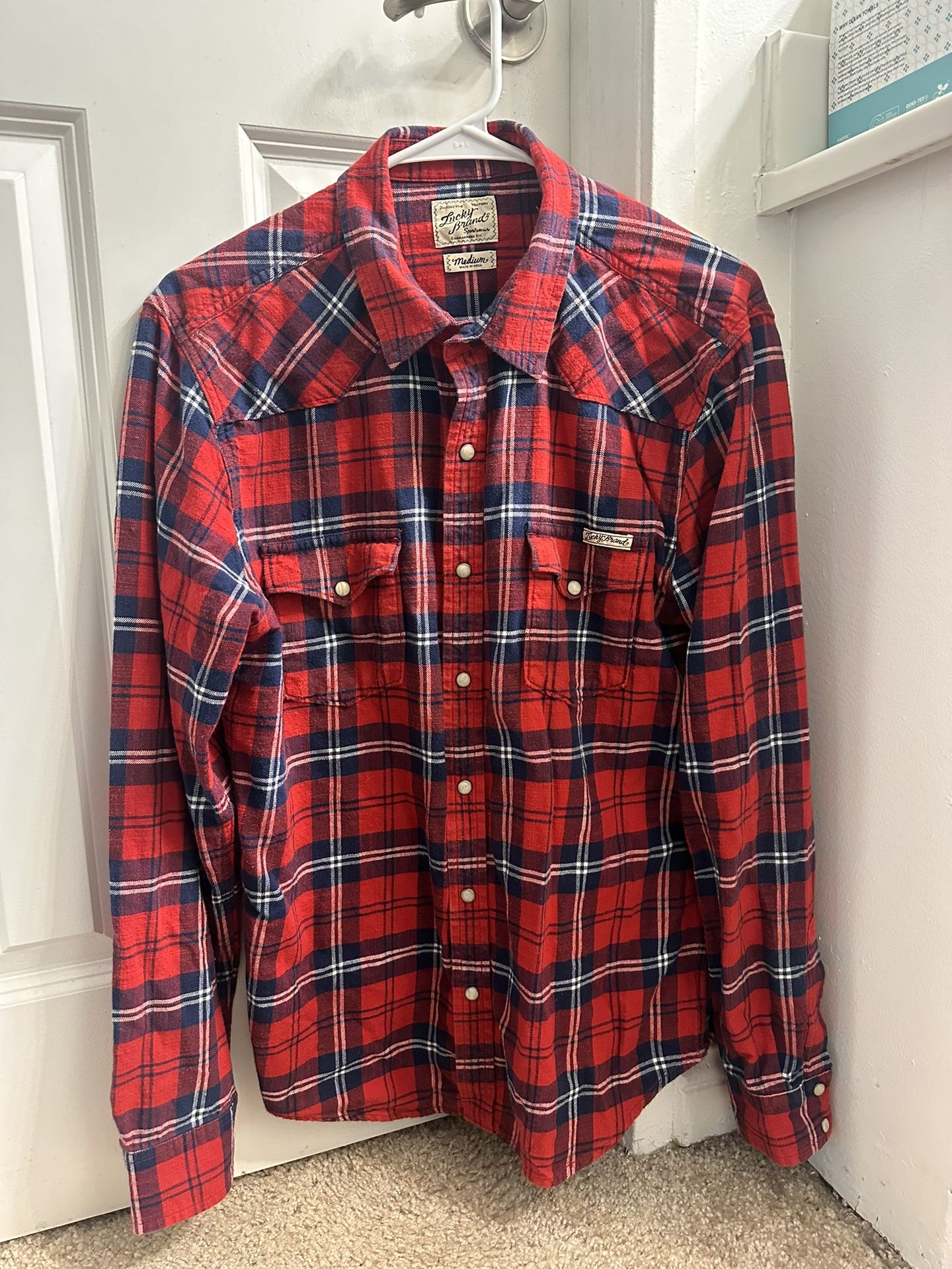 VINTAGE Lucky Brand Men’s Shirt Plaid Red Size M