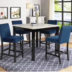 5- PIECE DINING SET VELVET/MARBLE LIKE TABLE