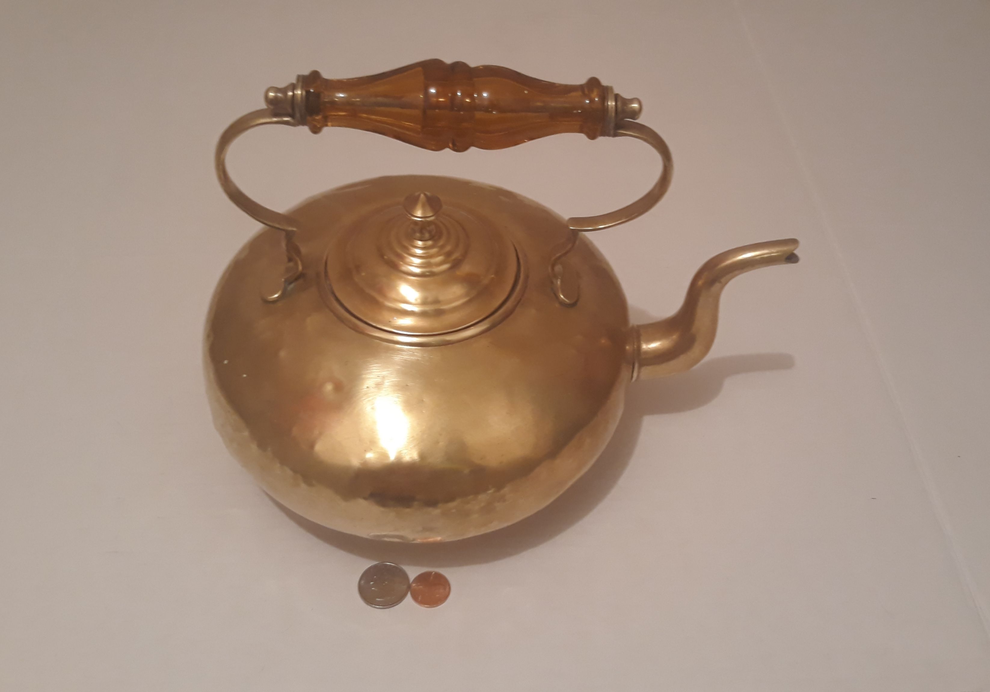 Vintage Brass Metal Tea Pot, Kettle, Heavy Duty, 12" x 9", Kitchen Decor, Table Display, Shelf Display. This Can Be Shined Up Even More