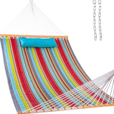 12 FT Quilted Fabric Double Hammock with Spreader Bars and Detachable Pillow,... (45)29