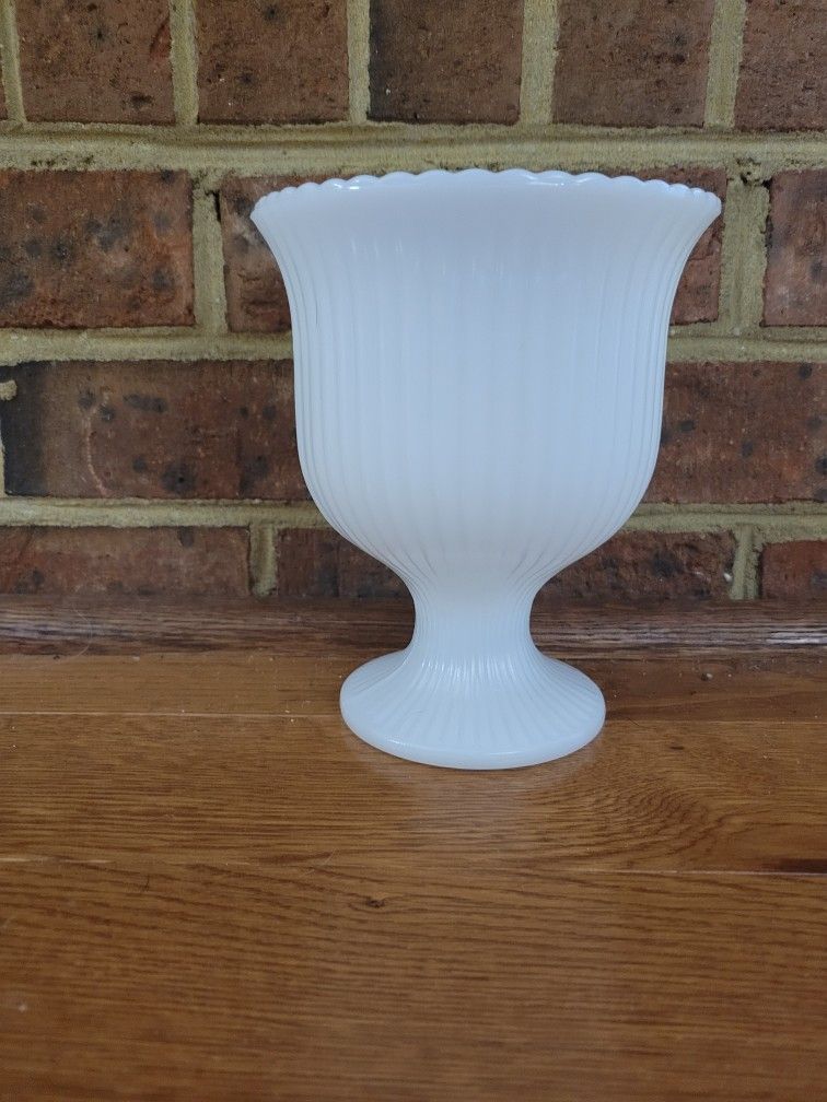 Vintage Ribbed Milk Glass Pedestal Vase by E.O.  Brody Co.