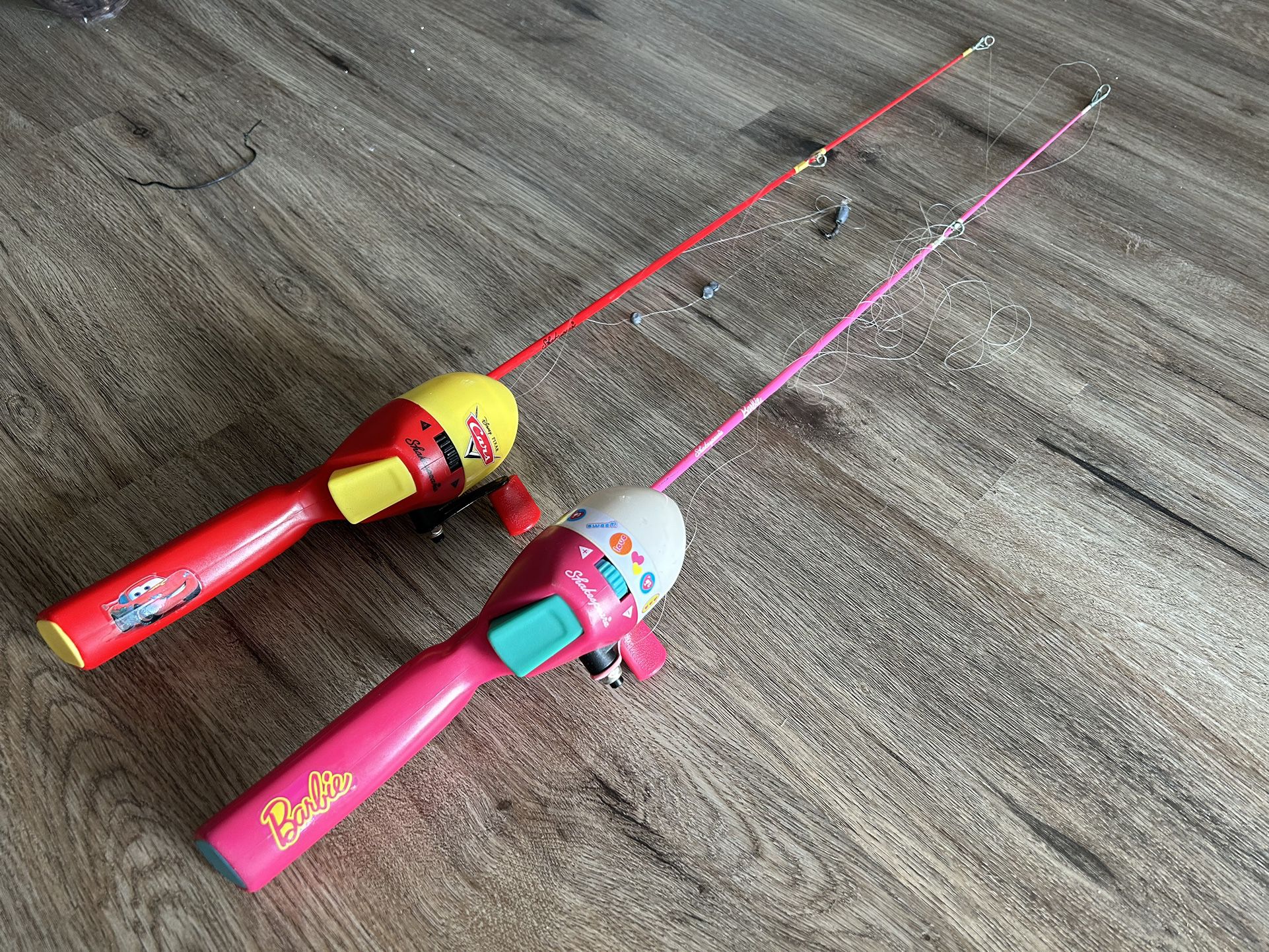 2 Kids Fishing Poles - Cars Lightning McQueen & Barbie for Sale in