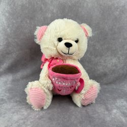 Dan Dee Hotter Than Coffee SCENTED Plush White Pink Bear 8" Valentines Day