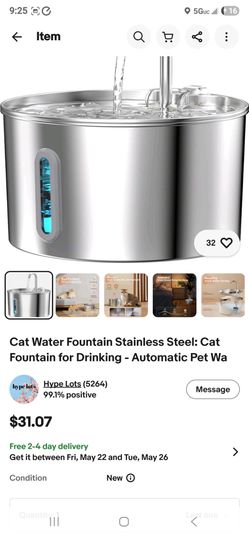 Cat Water Fountain Stainless Steel: Cat Fountain for Drinking - Automatic Pet Wa