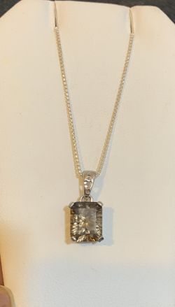 Beautiful silver smoky topaz pendant with silver chain