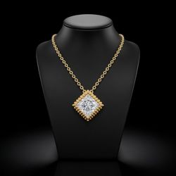 14K Pure Gold - Double Row Milgrain Princess Cubic Zirconia