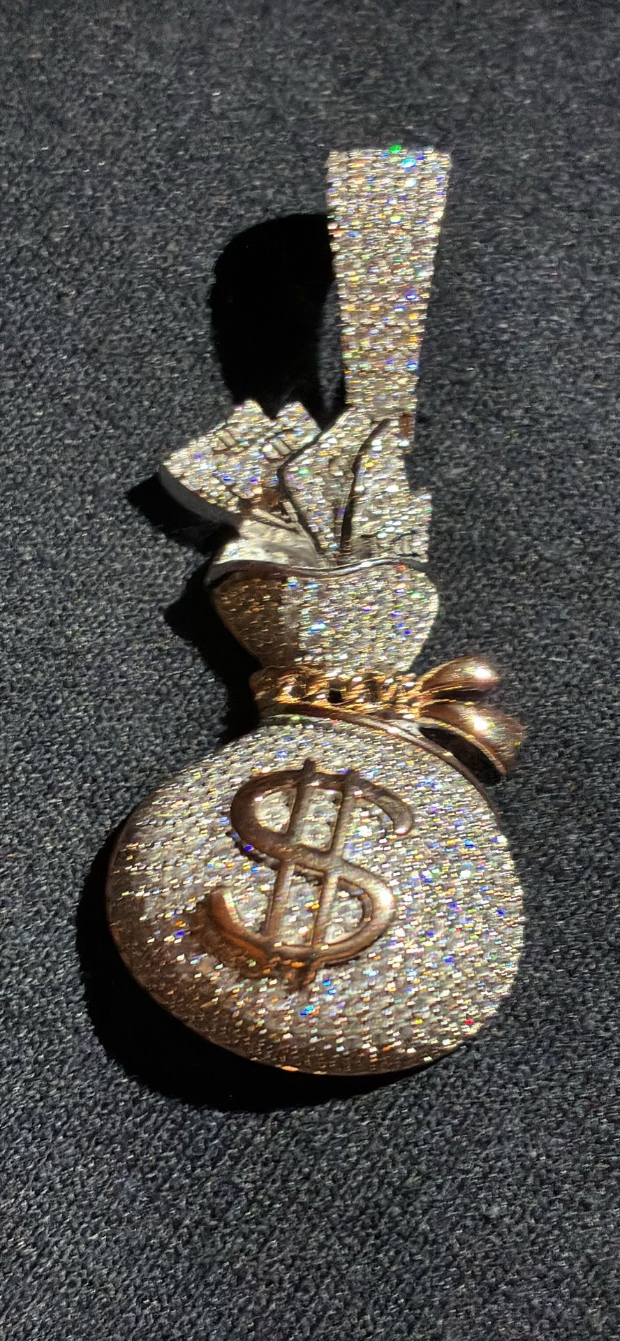 Money Bag Pendent.925 Sterling Silver With Moissanite 