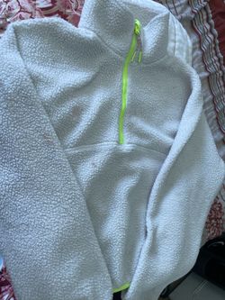 Old Navy Active Girls Sherpa Quarter-Zip Pullover White/Neon Yellow Size Medium (8)