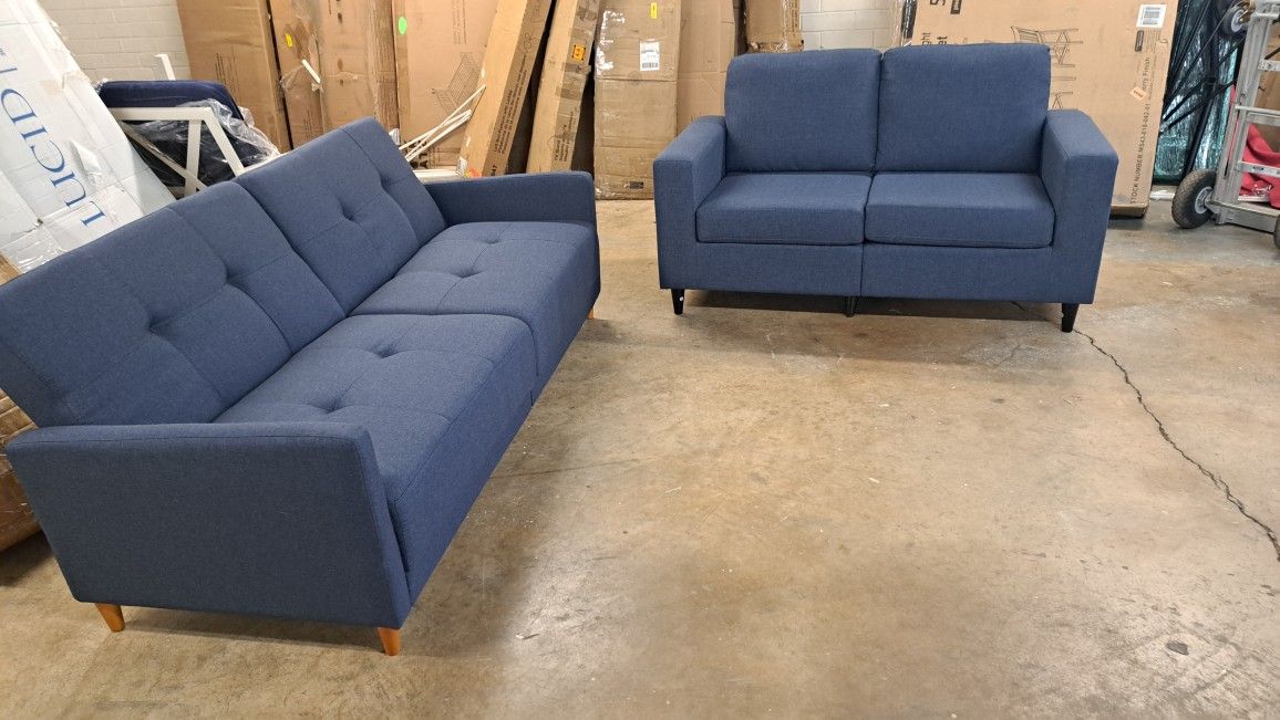 New Modern Futon Sofa With Loveseat Blue Color See Pictures For