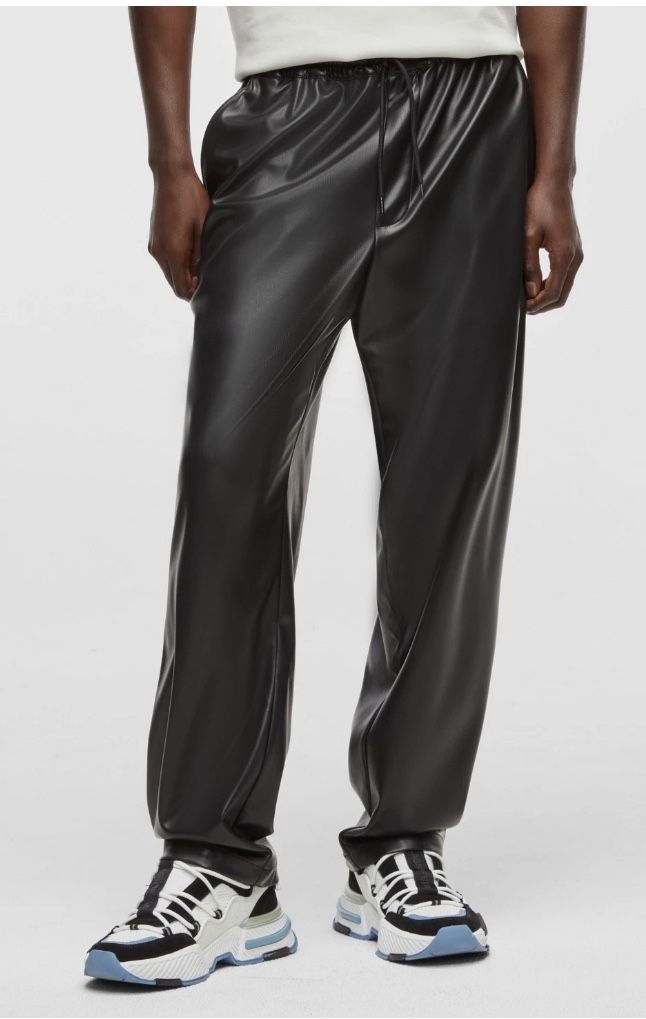 Mode of One Mens Relaxed Fit Faux Leather Pull on Pants in Black Size S, L, XL and XXL
