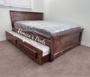 Full Solid Wood Bed With Twin Trundle And Both Mattresses $740