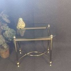 Rectangular Retro Brass and Glass Labarge Style End Accent Table Stand