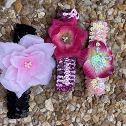 Set of 3 sequin stretch pet collars with flowers 