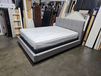 Queen Gray Upholstered Platform Bed Frame