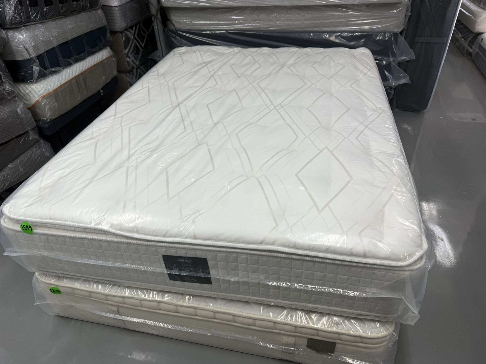 QUEEN SIZE SHIFMAN HANDMADE DOUBLE SIDED PILLOW TOP MATTRESS & BOX SPRING BED SET