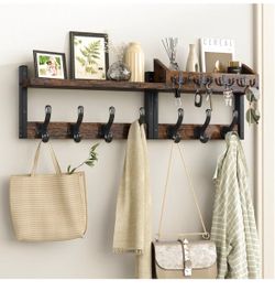 Rustic Wall-Mounted Coat Rack with Shelf