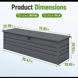 New in Box 260 Gallon Metal Deck Box Waterproof Extra Large Outdoor Stroage Box