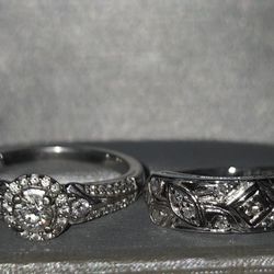 3 RINGS LOT Vera Wang 10k White Gold & 1940s Art Deco Platinum Ring & 10k WG Wedding Bands Exl Cond