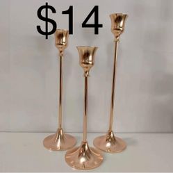 Weighted Gold Metal Candlestick Holders Set, Traditional Taper Candle Holders, 3 Graduated Heights, Classic Design Stable Base(Gold, 1 Sets (3 pcs)
