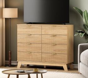 Fluted 8 Drawer Dresser for Bedroom, 48" Wide Modern Chest of Drawers with Metal Handle, Wooden Dresser TV Stand, Wood Closet Clothes Storage Organize
