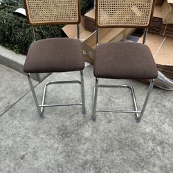 GrandNoor Natural Rattan Counter Height Stools Set of 2 with Solid Wood Back, 24 Inch Mid Century Modern Cesca Bar Stools, Brown Upholstery Boho Stool