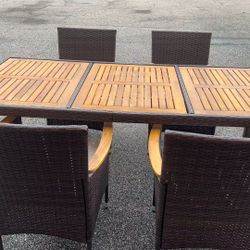 5 piece out door patio dining set brown 75”x35” table and four chair 