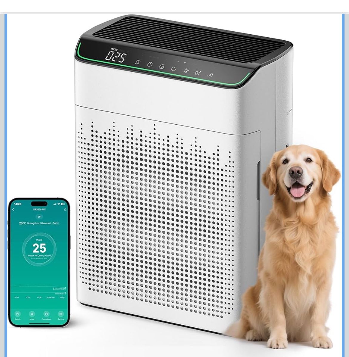 Air Purifiers for Home Large Room Up to 1690 ft² Double-sided Air Inlet Smart WiFi Alexa Compatible PM 2.5 Air Quality Monitor for Smoke and Odor 23dB