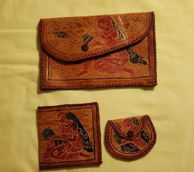 NEW Genuine Leather Purse Wallet Set 