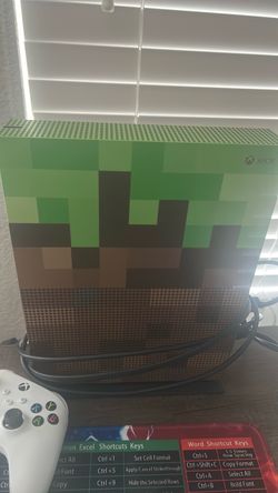 Xbox One S Minecraft Limited Edition Console with 2 white controllers