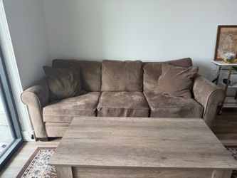 Brown Microfiber 3-Seat Sofa with Pillows