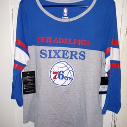 NBA Philadelphia 76ers Women's T-Shirt 3/4 Long Sleeve Baseball Tee Royal Sz XL