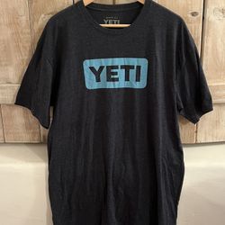 Men's Yeti T Shirt Top SS Heather Blue Logo Aqua Sz XL