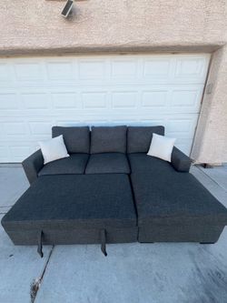 Like New Pull-Out Sleeper Sofa Bed Dark Gray