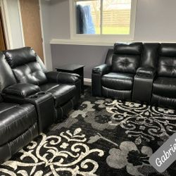 Brand New Ashley Black Reclining Sofa and Loveseat 