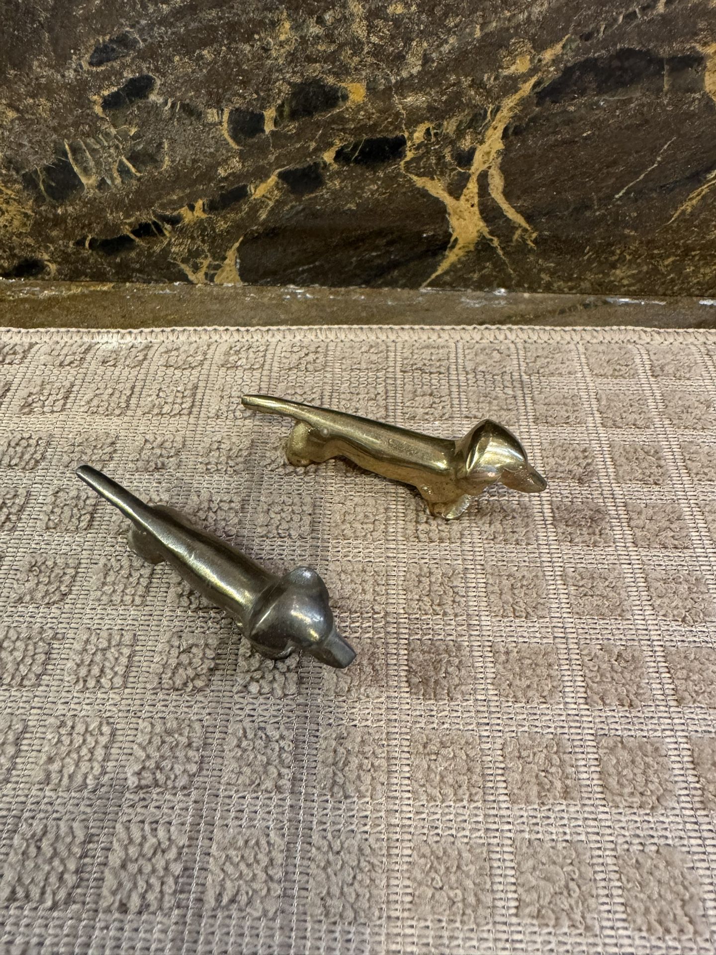 Vintage lot of 2 Solid Brass Miniature Figurines of Dachshund Dogs/wiener dog