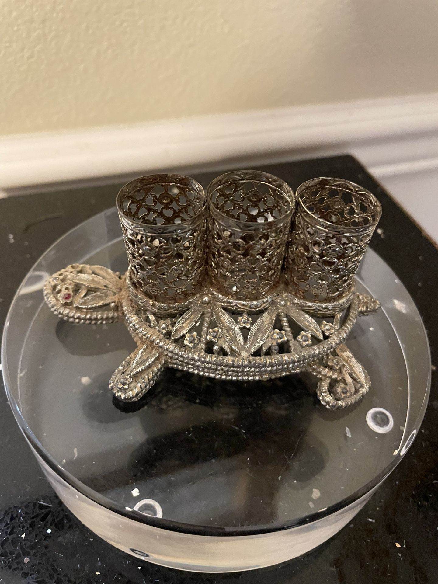 Vintage 3 Lipstick Holder Turtle Shape - Filagree - Ormolu - Vanity