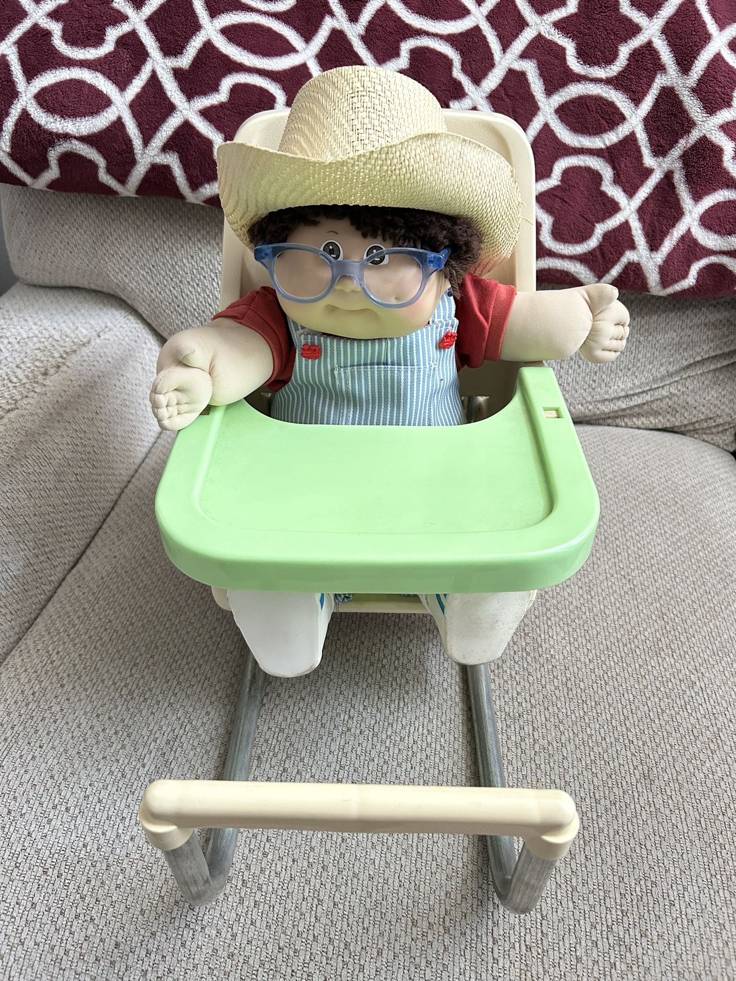 Vintage Cabbage Patch Doll With High Chair