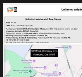 LA county fair Wrist band unlimited rides $40