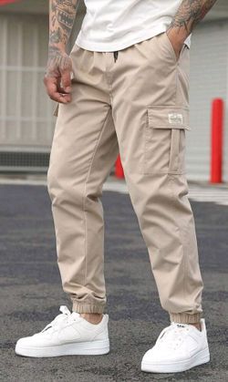 New men's light tan khaki cargo pants