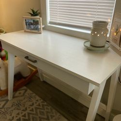 White Desk/ Table With Large Drawer - Like New 