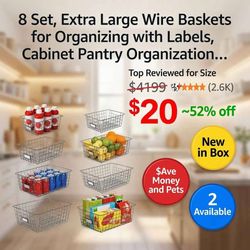 New 8 Set Extra Large Wire Baskets for Organizing with Labels