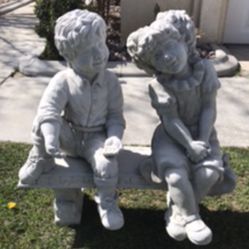 New Kids On Bench Made Out Of Cement Beautiful Yard Decoration 