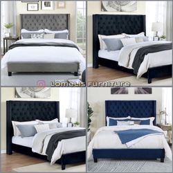 Queen Size Wingback Bed W Orthopedic Mattress 