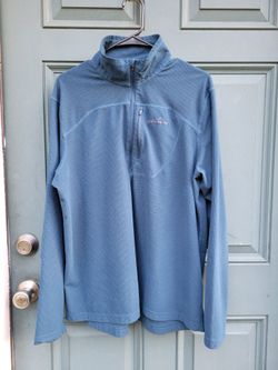 Eddie Bauer Men's XL 1/4 Zip Grid Fleece Pullover Teal Blue Mock Neck Chest Pocket Outdoor