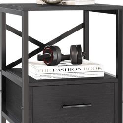 Black End Table with Drawer Nightstand