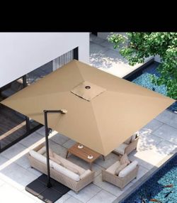 9'x12' Patio Umbrella Cantilever Outdoor Rectangular Offset Umbrella with 360°Rotation, Double Top Heavy Duty Windproof Aluminum Frame for Pool Garden
