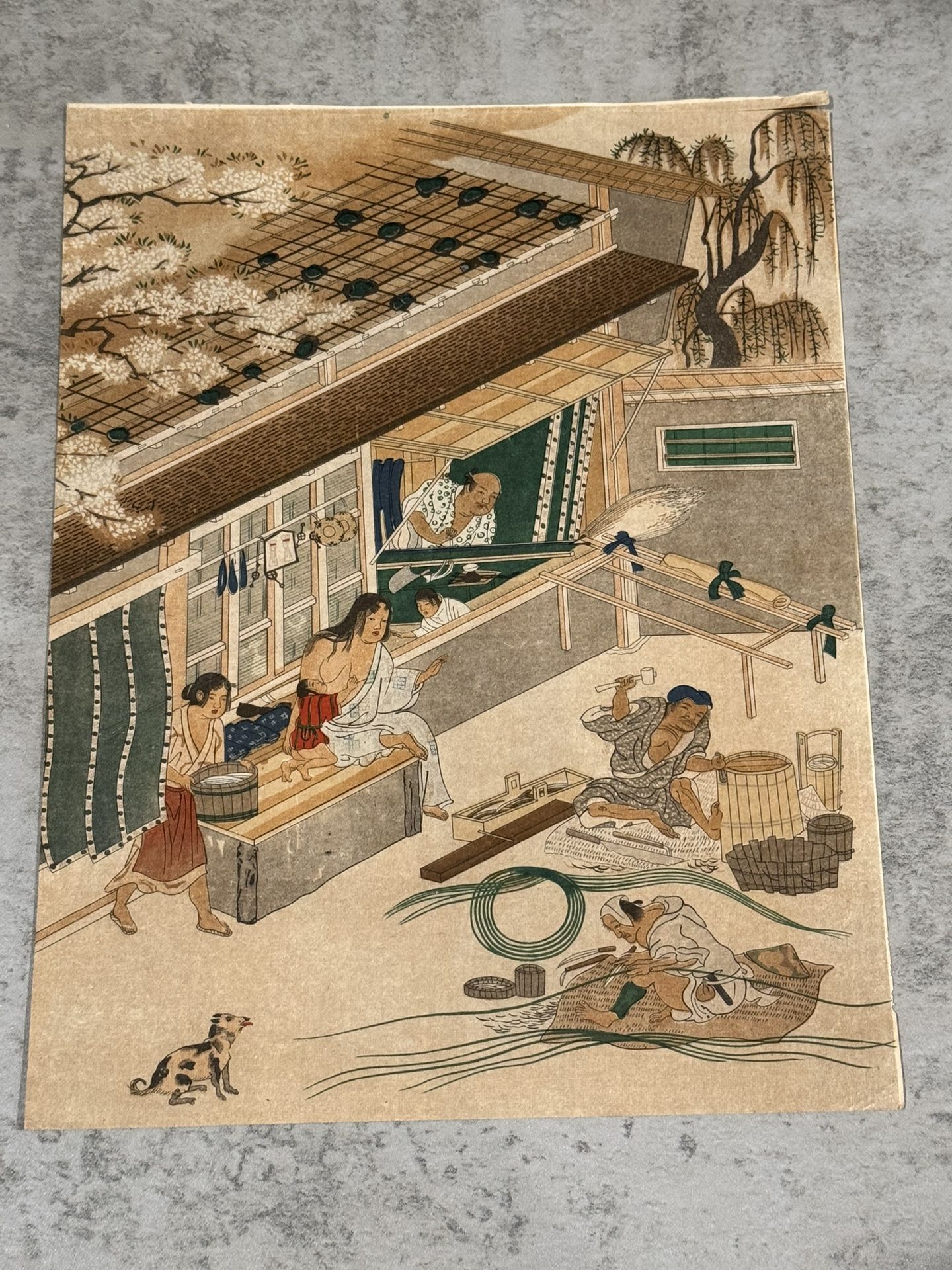 Japanese Woodblock Print Tosa Mitsuoki (1(contact info removed)) "Tatami Shi” Craftsman