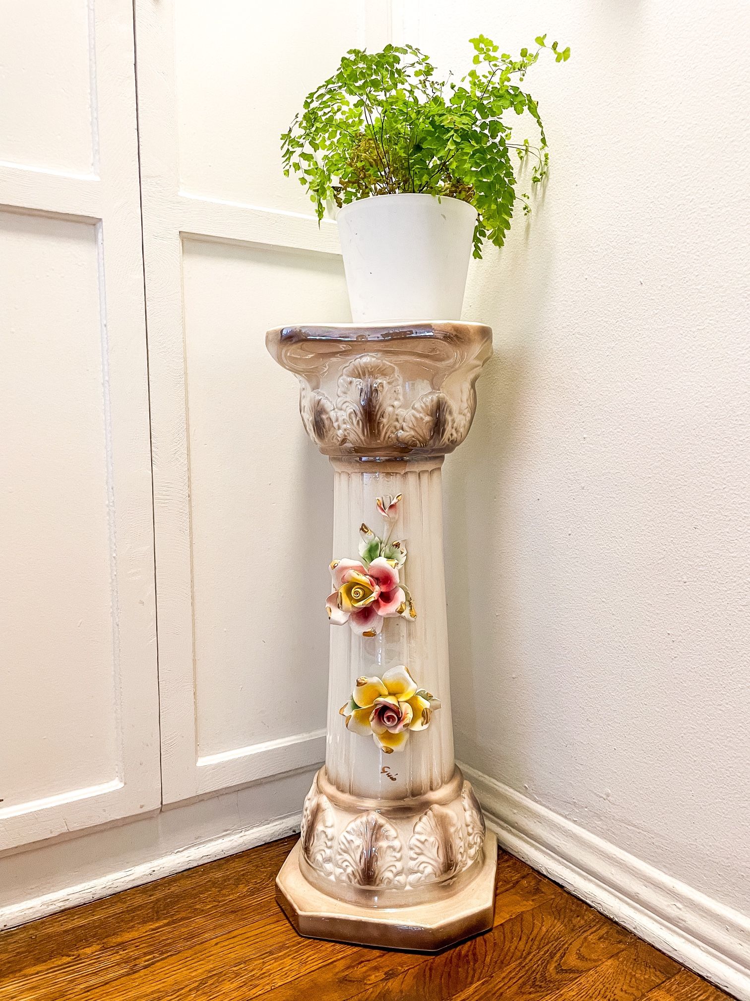 Antique Italian Capodimonte Planter Pedestal Column